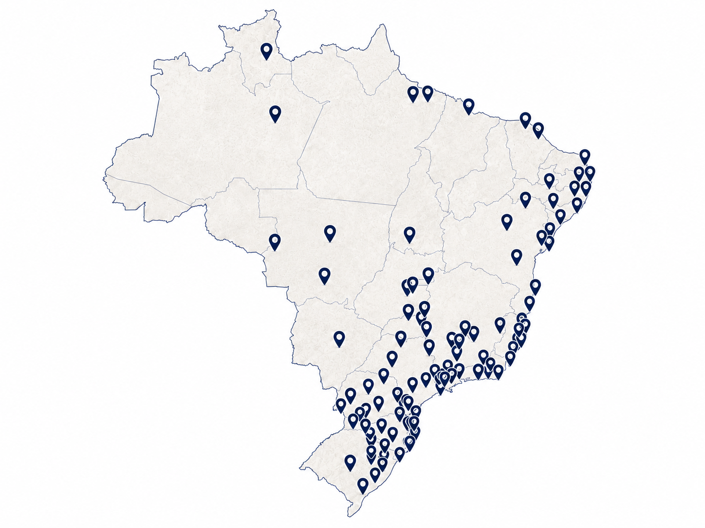 Mapa de clientes Veneri & Zen - Presença em 23 estados do Brasil